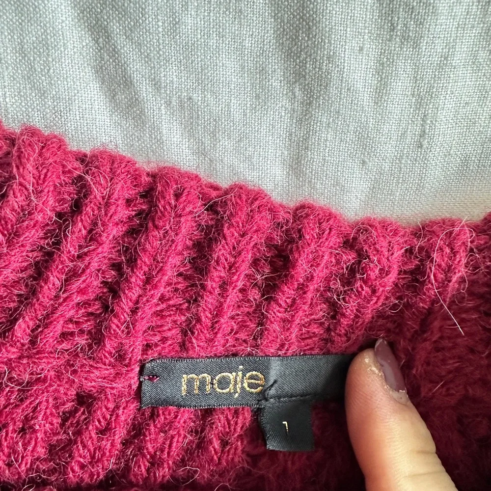 Maje Ribbed Knit Sweater - Deep Red - Picture 2 of 9